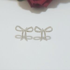 Sterling Silver Pave Cubic Zironia Bow Stud Earrings